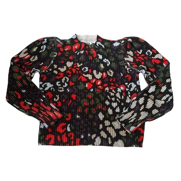 LIKE NEW 525 Multicolor Leopard Print 100% Cotton Knit Puff Sleeve Sweater Sz M - Picture 1 of 9